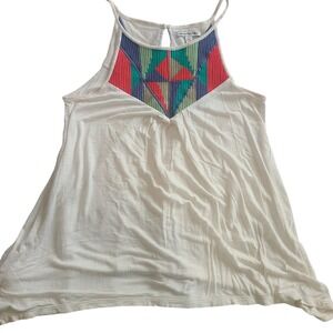American Eagle Outfitters Boho Embroidered Tank Top Small P Geometric Keyhole